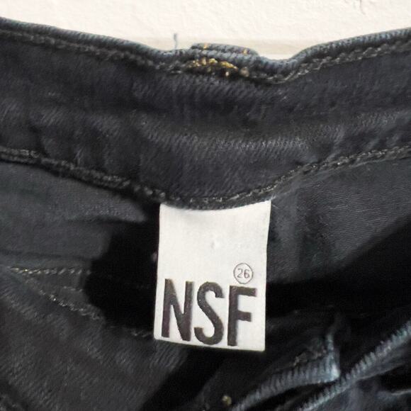 NSF Jeans Denim 26 Skinny Slim Distressed Black Dark Blue Navy Wash Raw Hem - Picture 5 of 7